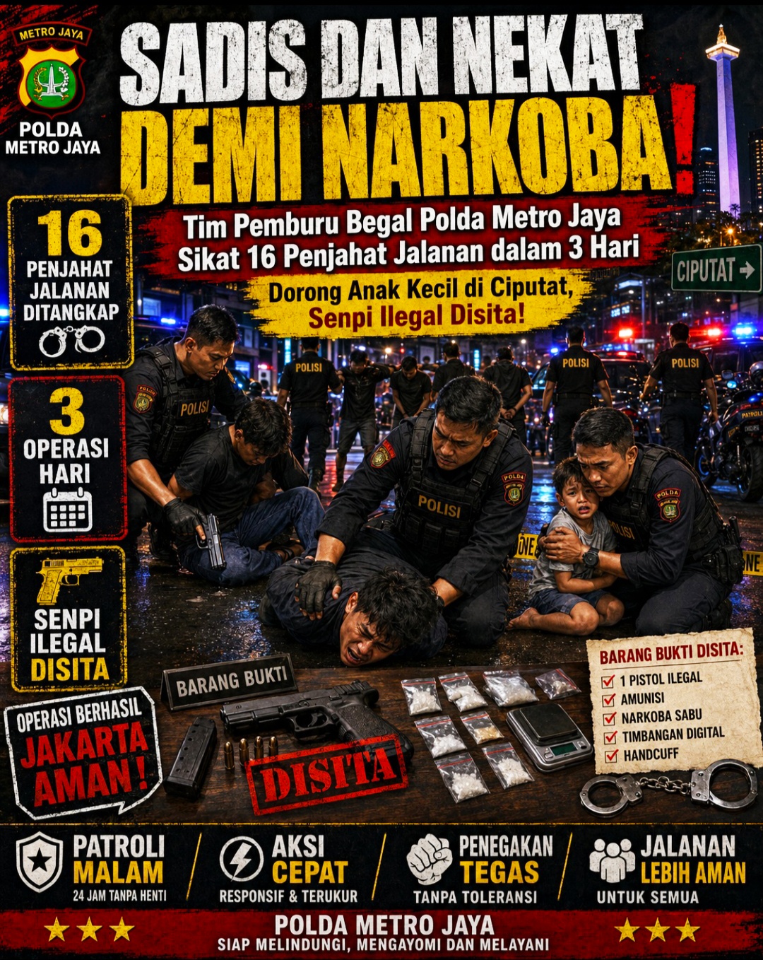 Tim Pemburu Begal Polda Metro Jaya Sikat 16 Penjahat Jalanan dalam 3 Hari.