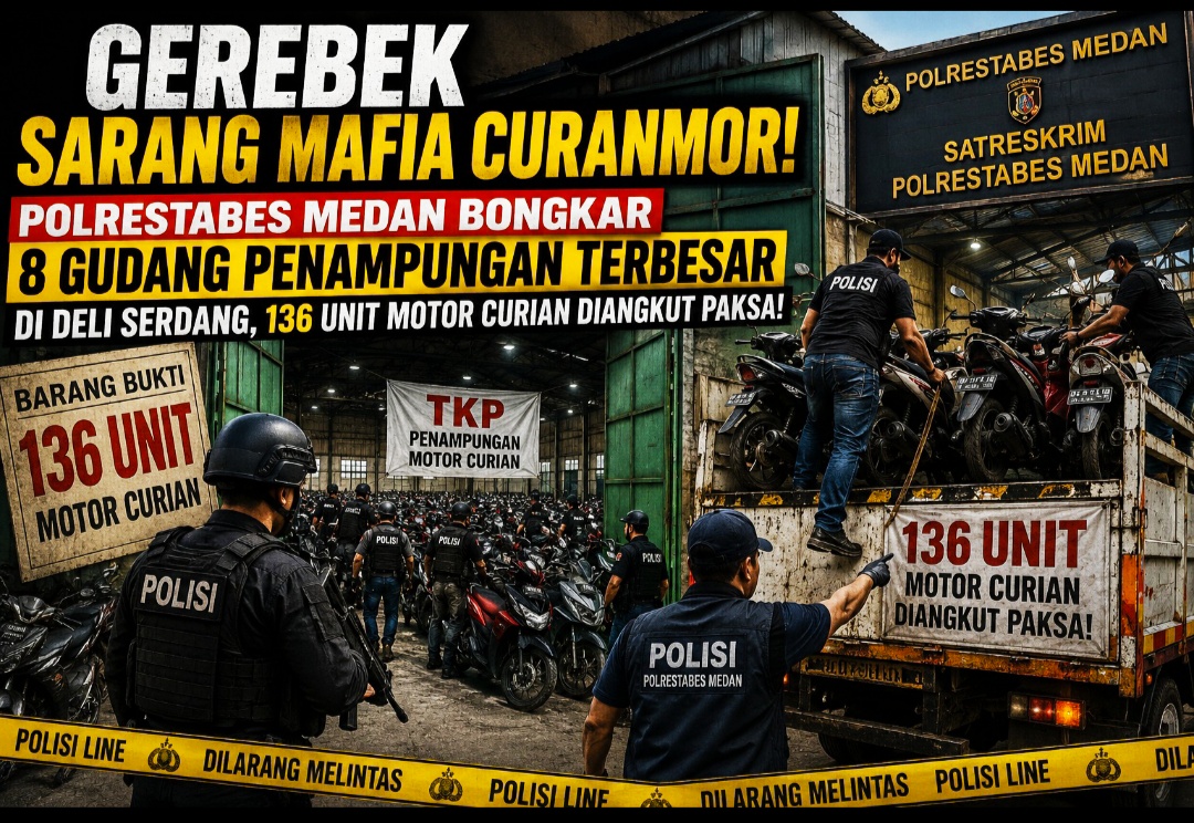 Polrestabes Medan Bongkar 8 Gudang Penampungan Terbesar di Deli Serdang, 136 Unit Motor Curian Diangkut Paksa!