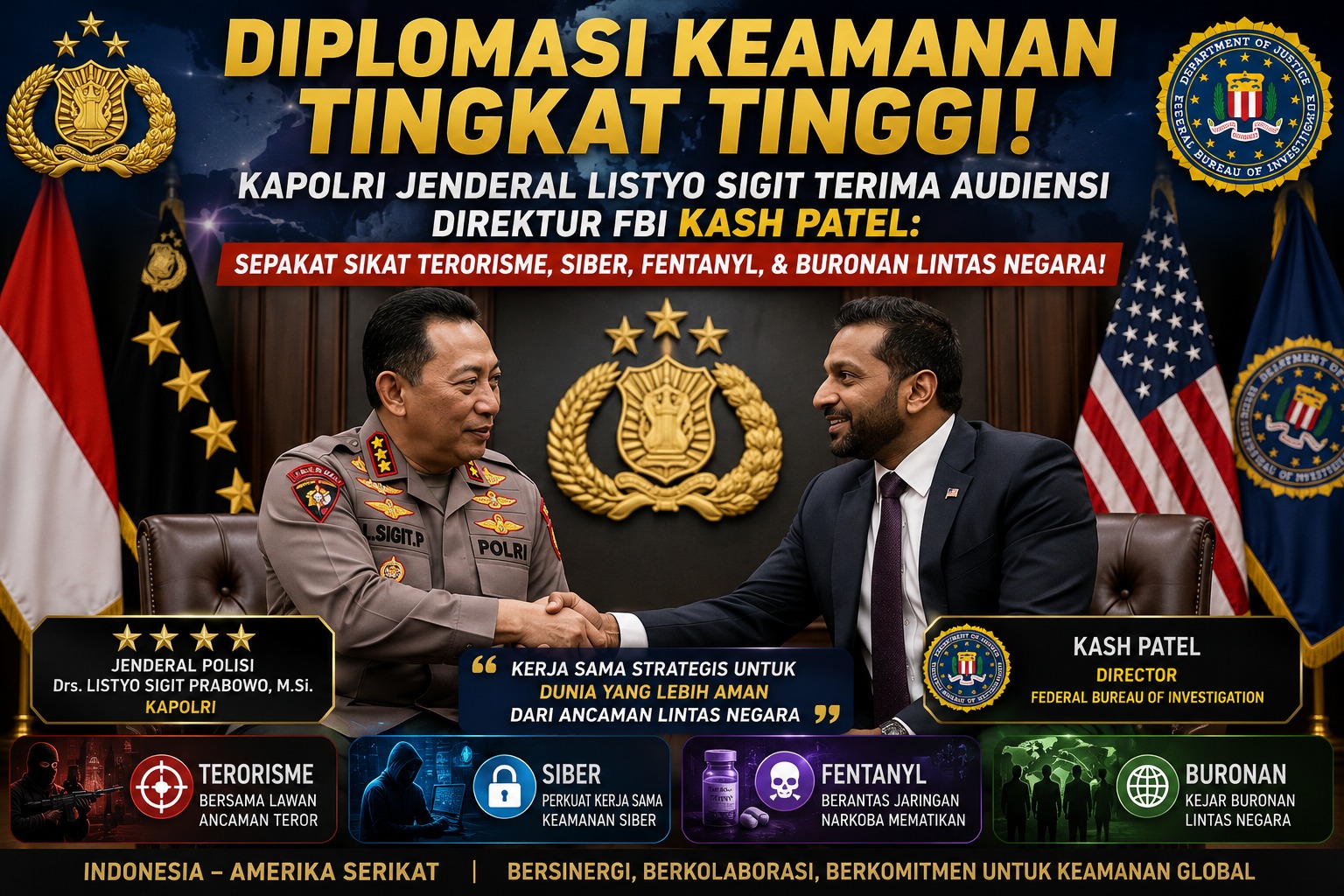 Kapolri Jenderal Listyo Sigit Terima Audiensi Direktur FBI Kash Patel