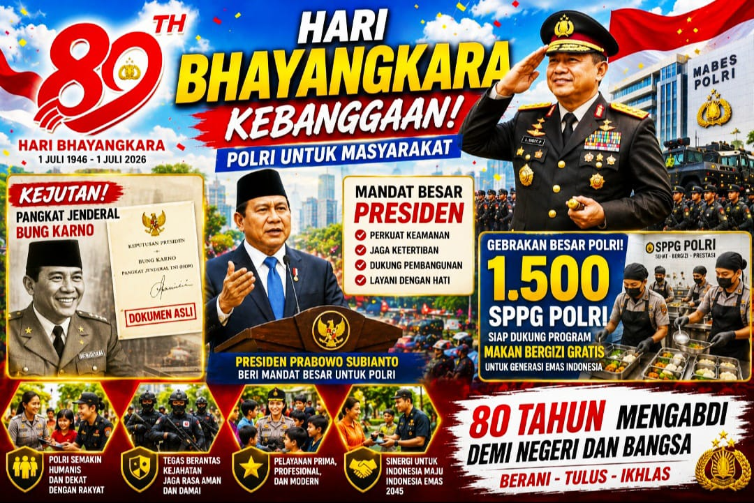 Hari Bhayangkara Kebanggaan! Kejutan Pangkat Jenderal Bung Karno, Mandat Besar Presiden, hingga Gebrakan 1.500 SPPG Polri