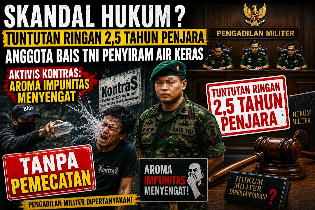 Tuntutan Ringan 2,5 Tahun Penjara Anggota BAIS TNI Penyiram Air Keras Aktivis KontraS: Aroma Impunitas Menyengat.