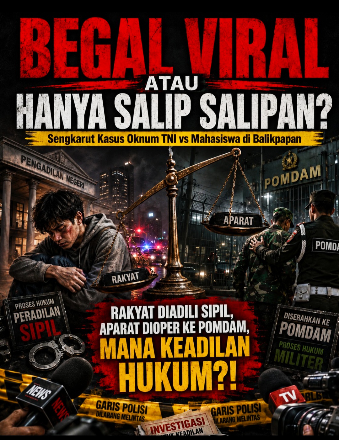 Sengkarut Kasus Oknum TNI vs Mahasiswa di Balikpapan: Rakyat Diadili Sipil, Aparat Dioper ke Pomdam, Mana Keadilan Hukum?!
