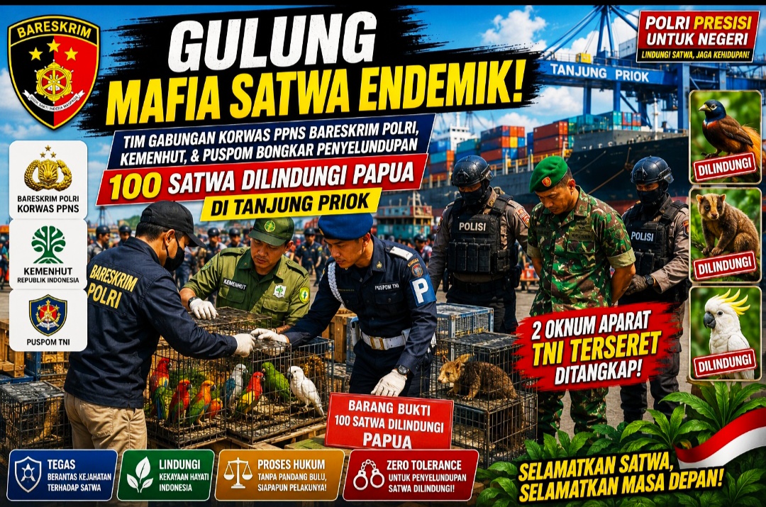 Tim Gabungan Korwas PPNS Bareskrim Polri, Kemenhut, & Puspom Bongkar Penyelundupan 100 Satwa Dilindungi Papua