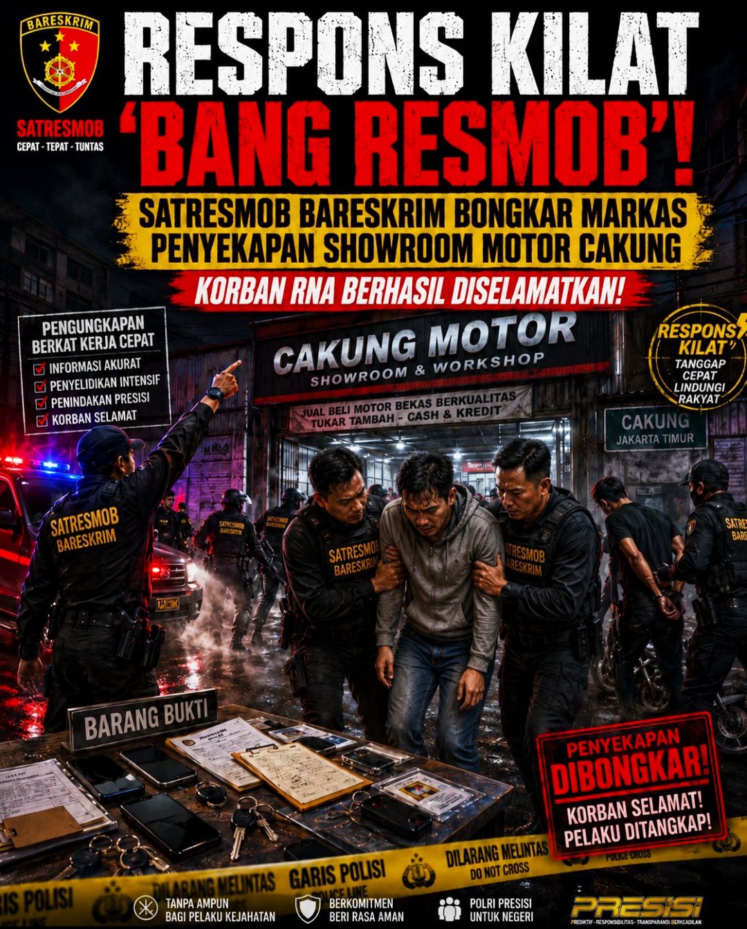 Satresmob Bareskrim Bongkar Markas Penyekapan Showroom Motor Cakung, Korban RNA Berhasil Diselamatkan!