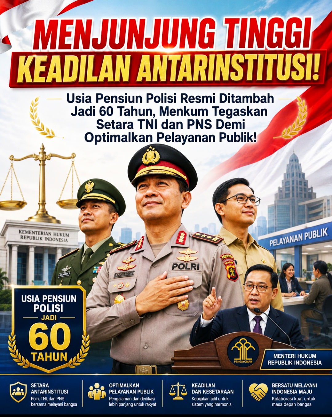 Usia Pensiun Polisi Resmi Ditambah Jadi 60 Tahun, Menkum Tegaskan Setara TNI dan PNS Demi Optimalkan Pelayanan Publik!