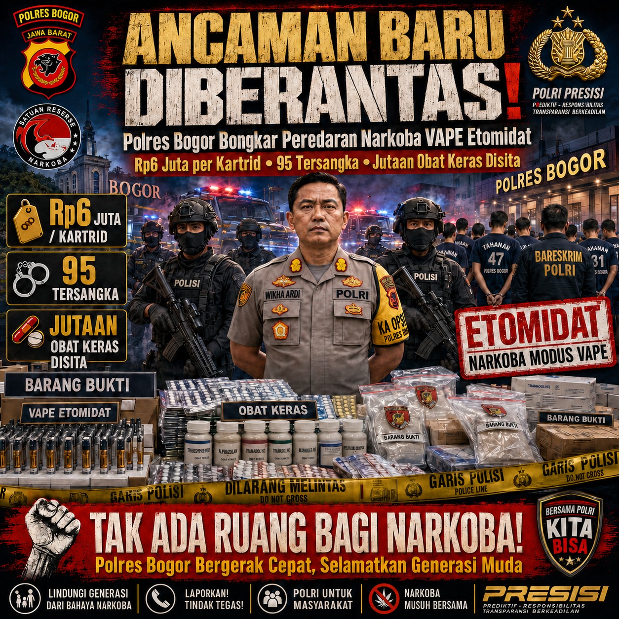 Polres Bogor Bongkar Peredaran Narkoba VAPE Etomidat Rp6 Juta per Kartrid