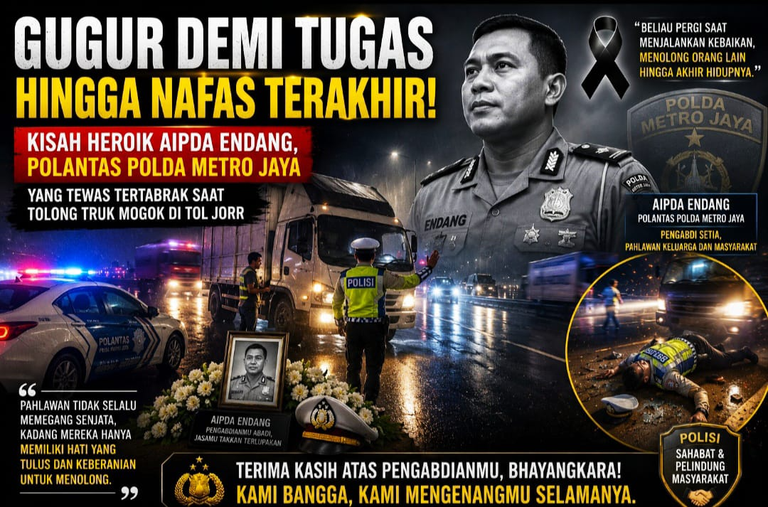 Kisah Heroik Aipda Endang, Polantas Polda Metro Jaya yang Tewas Tertabrak Saat Tolong Truk Mogok di Tol JORR