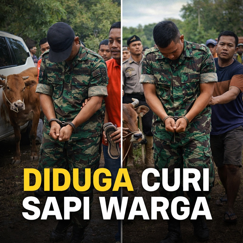 Miris! Oknum TNI Diduga Curi Sapi Warga, Ditangkap Saat Beraksi.