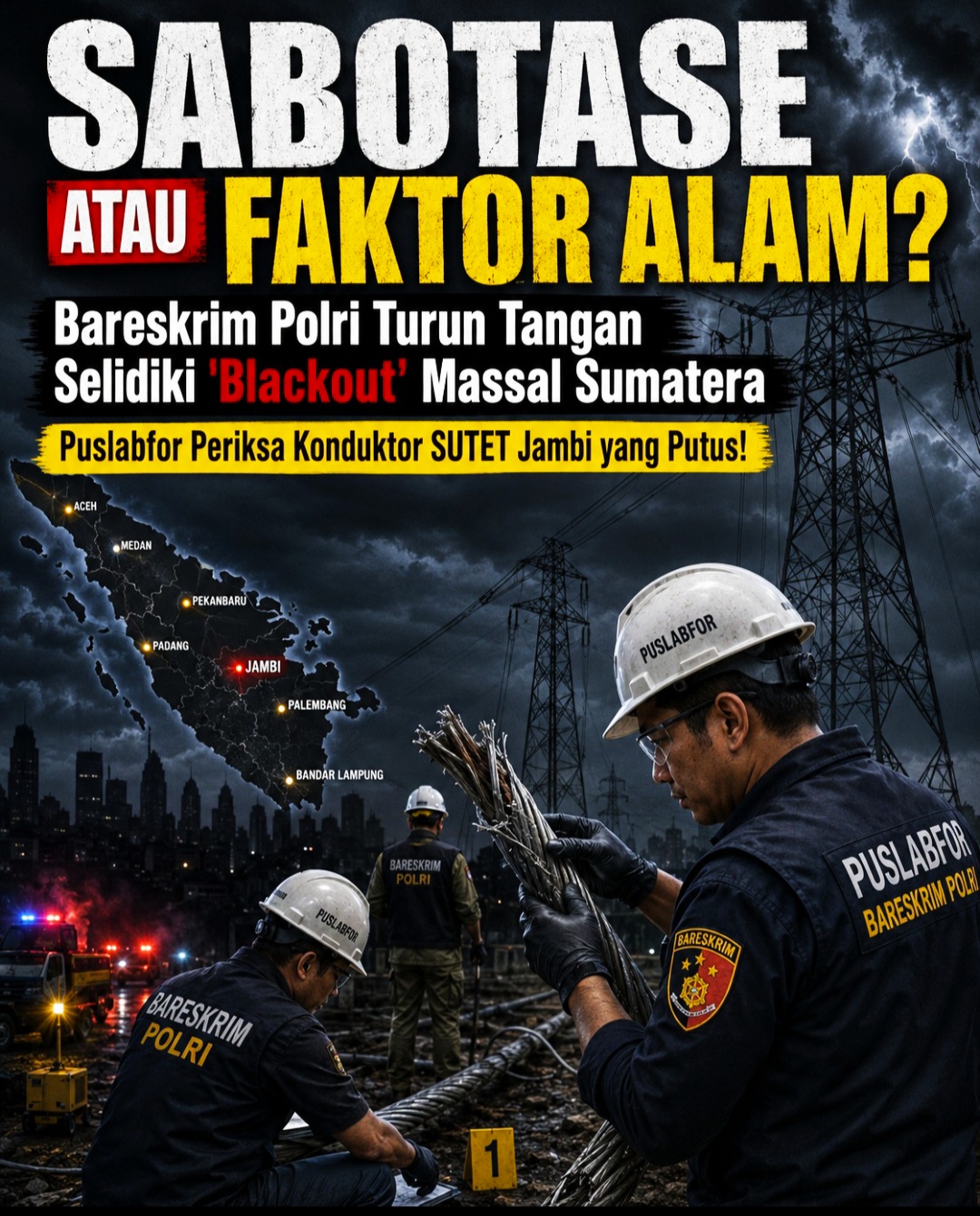 Sutet Jambi Putus Total! Bareskrim Polri dan Puslabfor Selidiki Penyebab Mencekam Blackout Sumatera.