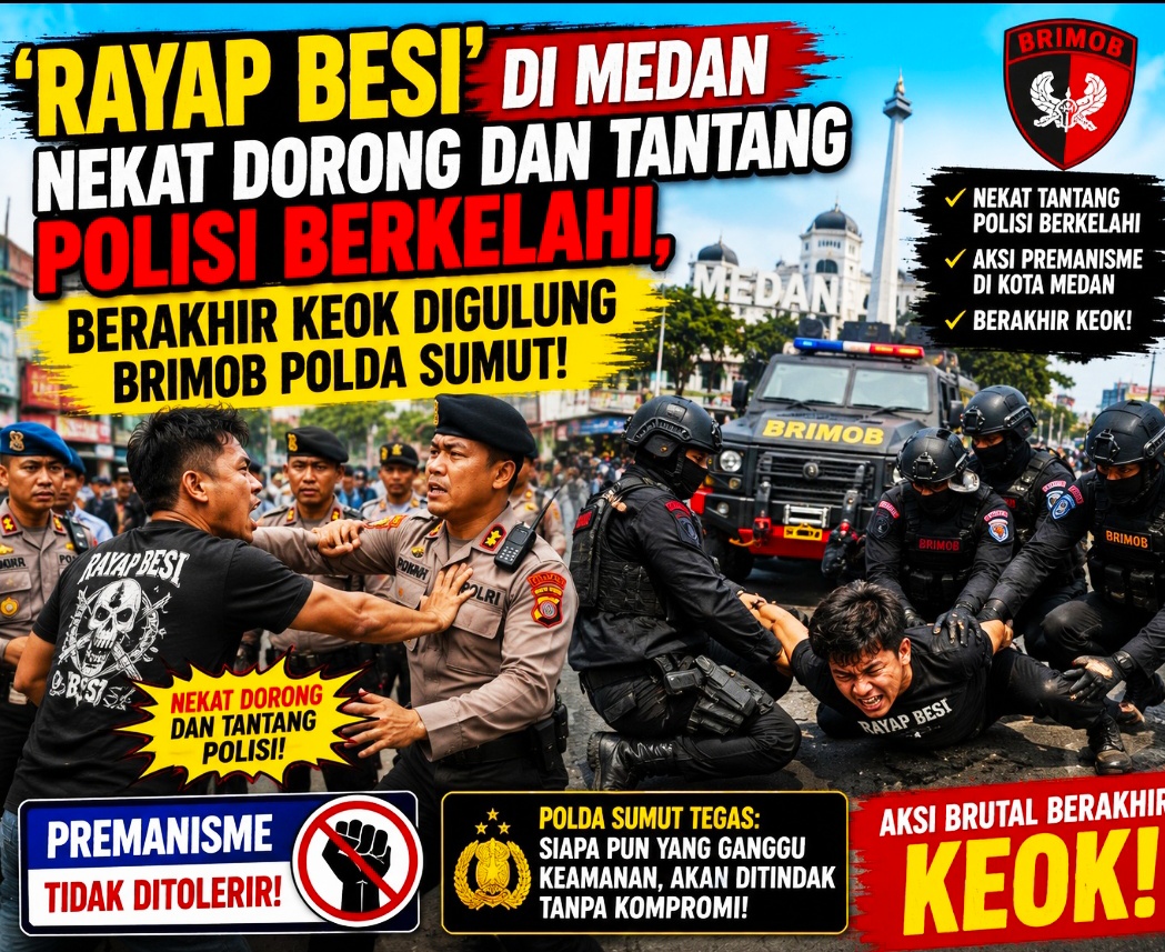 'Rayap Besi' di Medan Nekat Dorong dan Tantang Polisi Berkelahi, Berakhir Keok Digulung Brimob Polda Sumut!