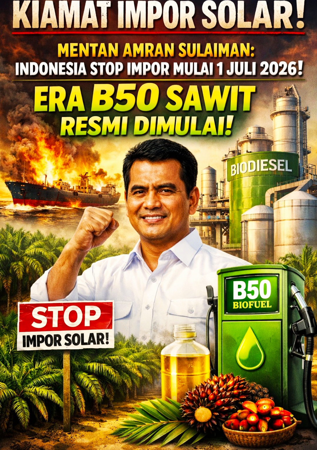 Indonesia Stop Impor Solar 2026: Mentan Amran Sulaiman Fokus pada Biodiesel B50.