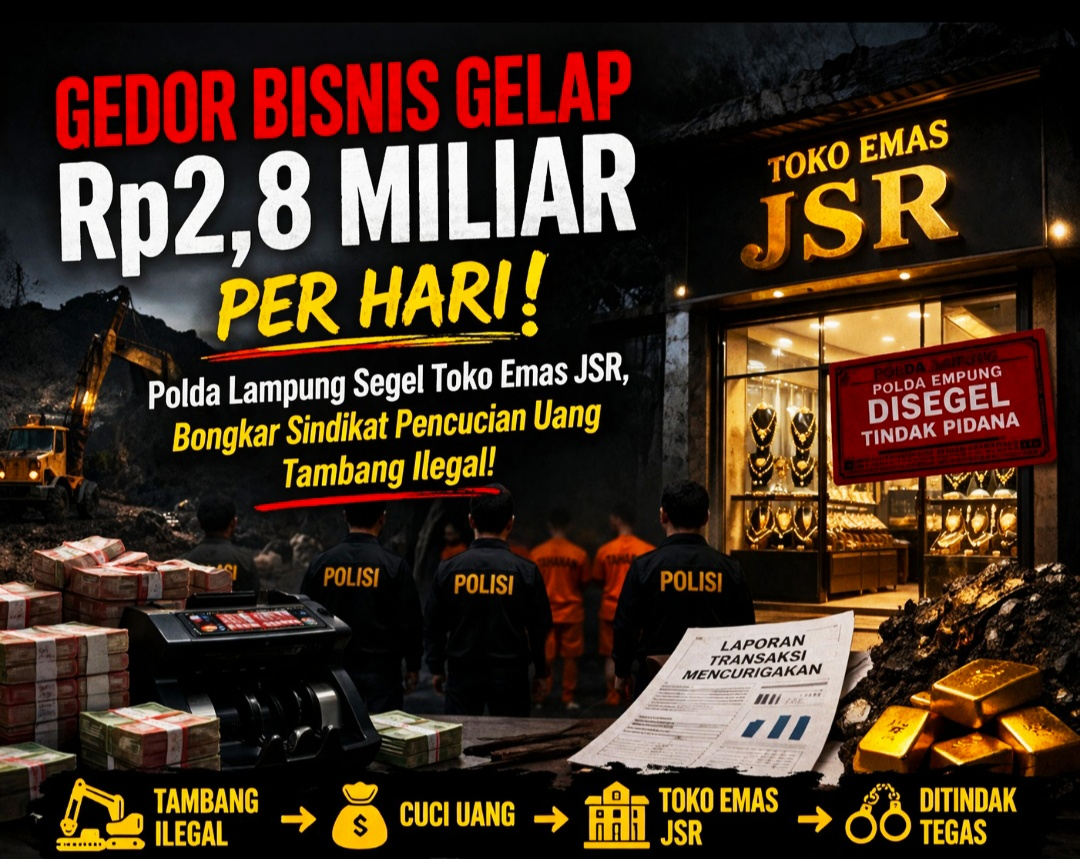 Toko Emas JSR Disegel! Polda Lampung Sita Bukti Aliran Dana Miliaran Hasil Tambang Emas Ilegal Way Kanan!