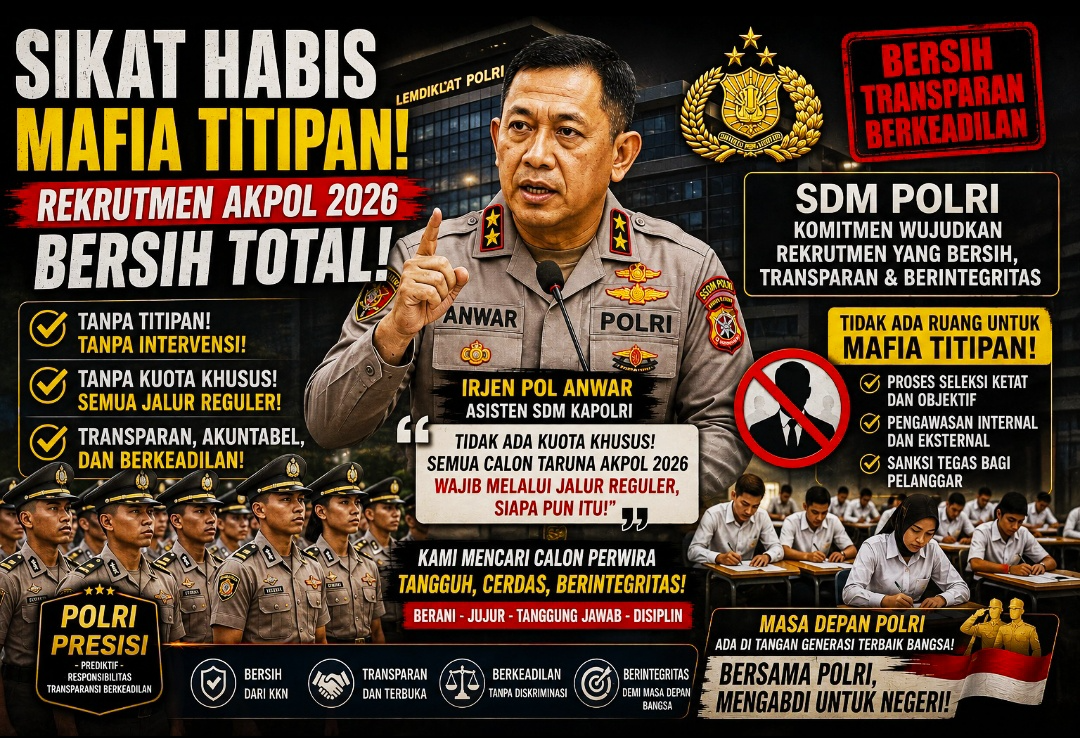 As SDM Kapolri Tegaskan Rekrutmen Akpol 2026 Bersih Total, Kompolnas dan Ombudsman Pantau Ketat, Polri Terapkan Sistem Gugur BETAH.
