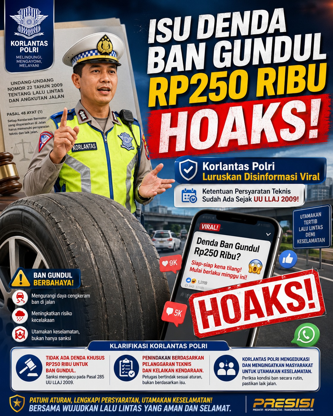 DENDA BAN GUNDUL RP250 RIBU HOAKS! Korlantas Polri Luruskan Disinformasi Viral: Ketentuan Persyaratan Teknis Sudah Ada Sejak UU LLAJ 2009!