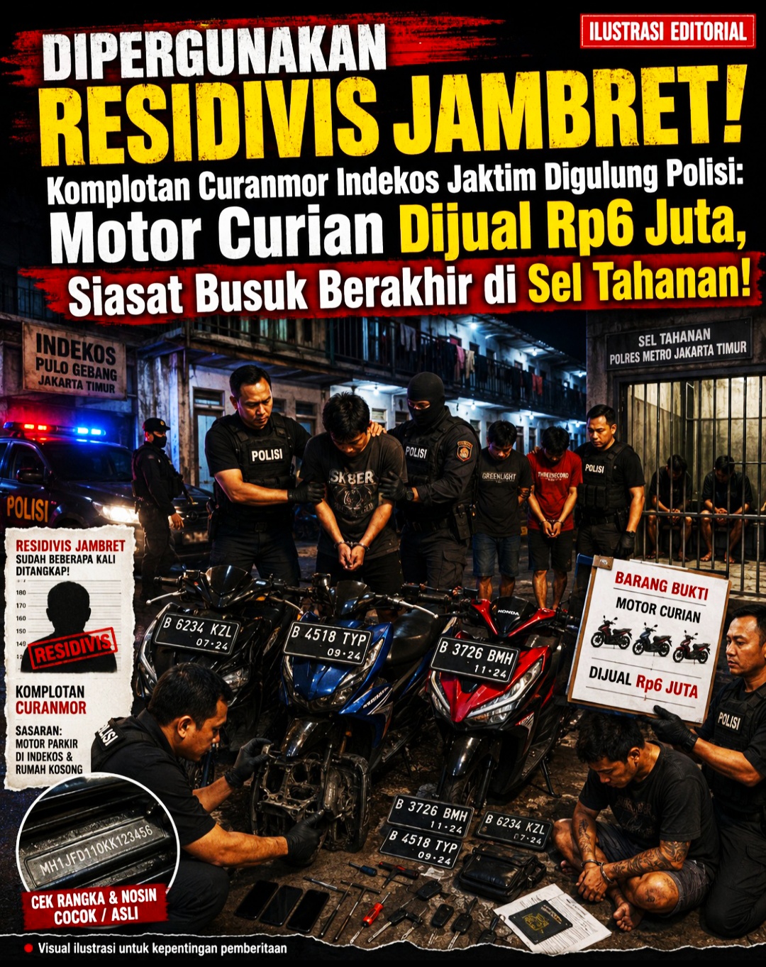 Komplotan Curanmor Indekos Jaktim Digulung Polisi: Motor Curian Dijual Rp6 Juta, Siasat Busuk Berakhir di Sel Tahanan!