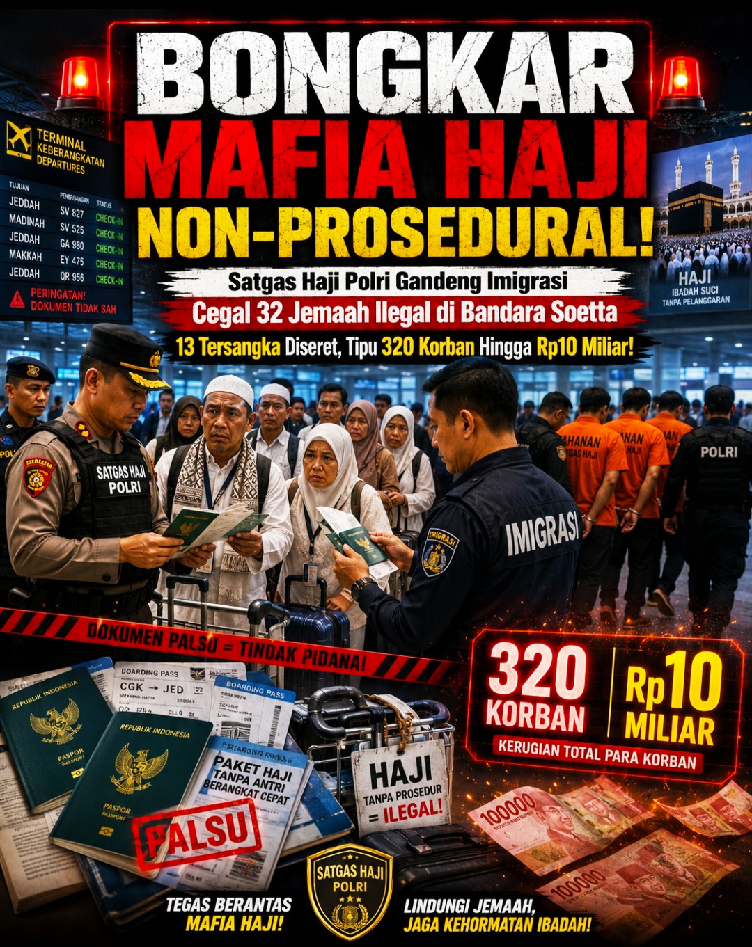 Satgas Haji Polri Gandeng Imigrasi Cegah 32 Jemaah Ilegal di Bandara Soetta: 13 Tersangka Diseret, Tipu 320 Korban Hingga Rp10 Miliar!