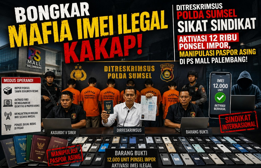 Ditreskrimsus Polda Sumsel Sikat Sindikat Aktivasi 12 Ribu Ponsel Impor, Manipulasi Paspor Asing di PS Mall Palembang!