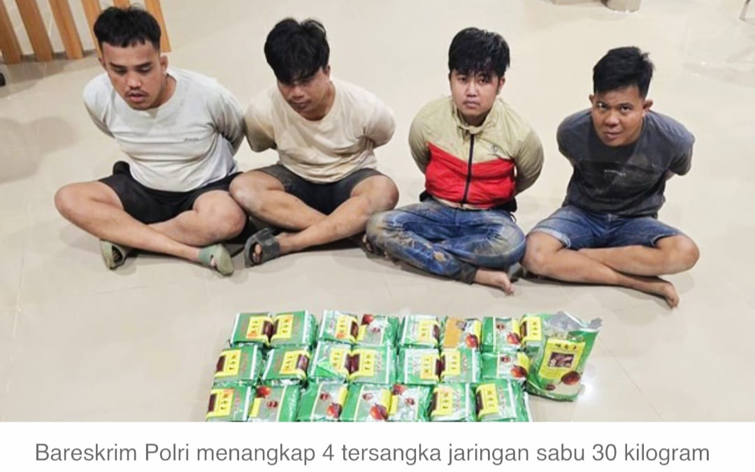 Bareskrim Bongkar Jaringan 30 Kg Sabu di Banyuasin, 4 Tersangka Dijerat