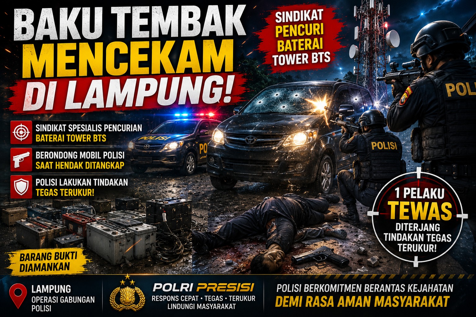 Sindikat Pencuri Baterai Tower BTS Berondong Mobil Polisi: 1 Pelaku Tewas Diterjang Tindakan Tegas Terukur!
