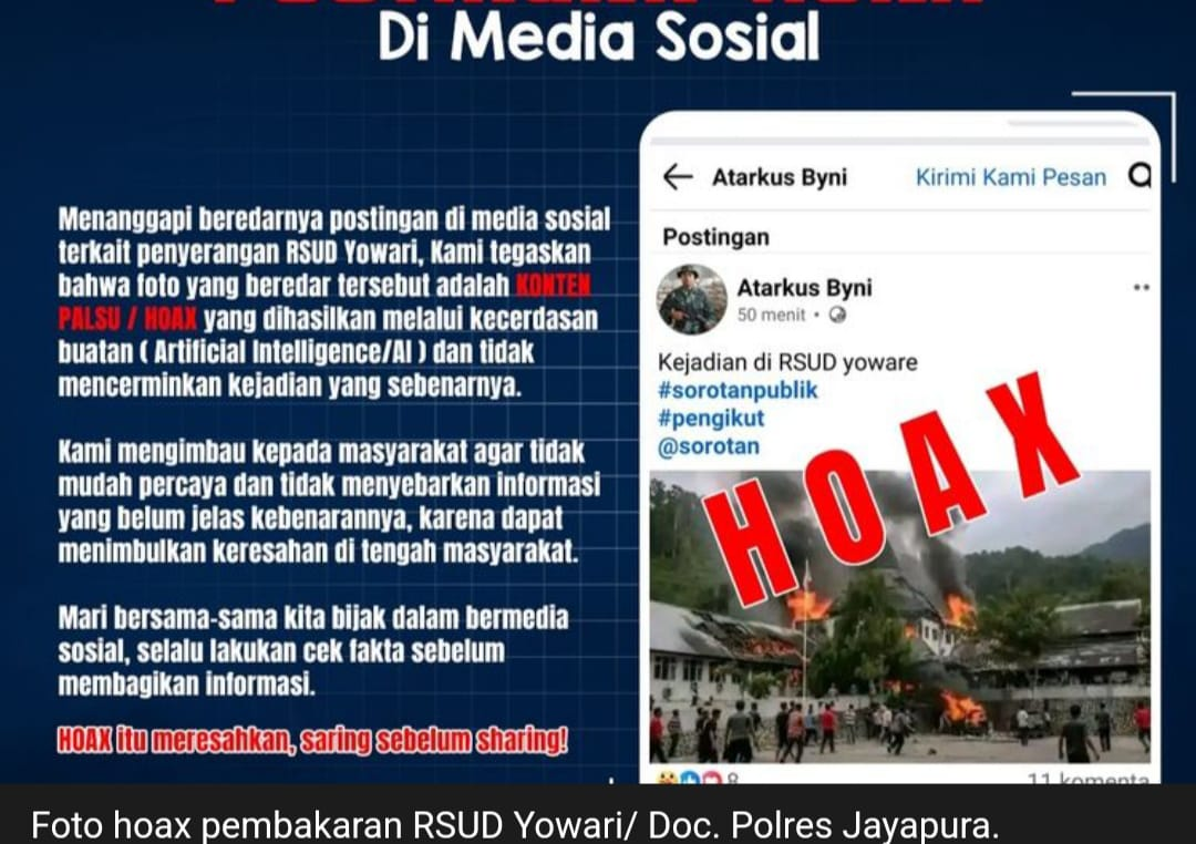 Polisi Tegas Bantah Isu Penyerangan RSUD Yowari Jayapura: Foto yang Beredar Ternyata Hasil Rekayasa AI