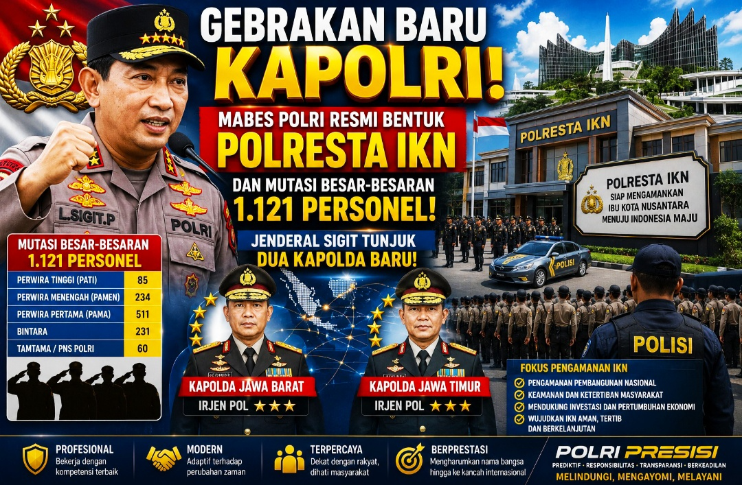 Mabes Polri Resmi Bentuk Polresta IKN dan Mutasi Besar-besaran 1.121 Personel: Jenderal Sigit Tunjuk Dua Kapolda Baru!