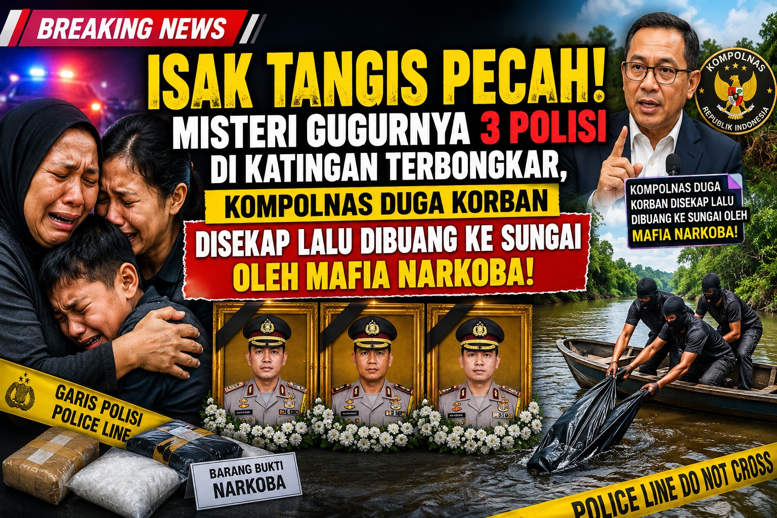 Isak Tangis Pecah! Misteri Gugurnya 3 Polisi di Katingan Terbongkar, Kompolnas Duga Korban Disekap Lalu Dibuang ke Sungai Oleh Mafia Narkoba!