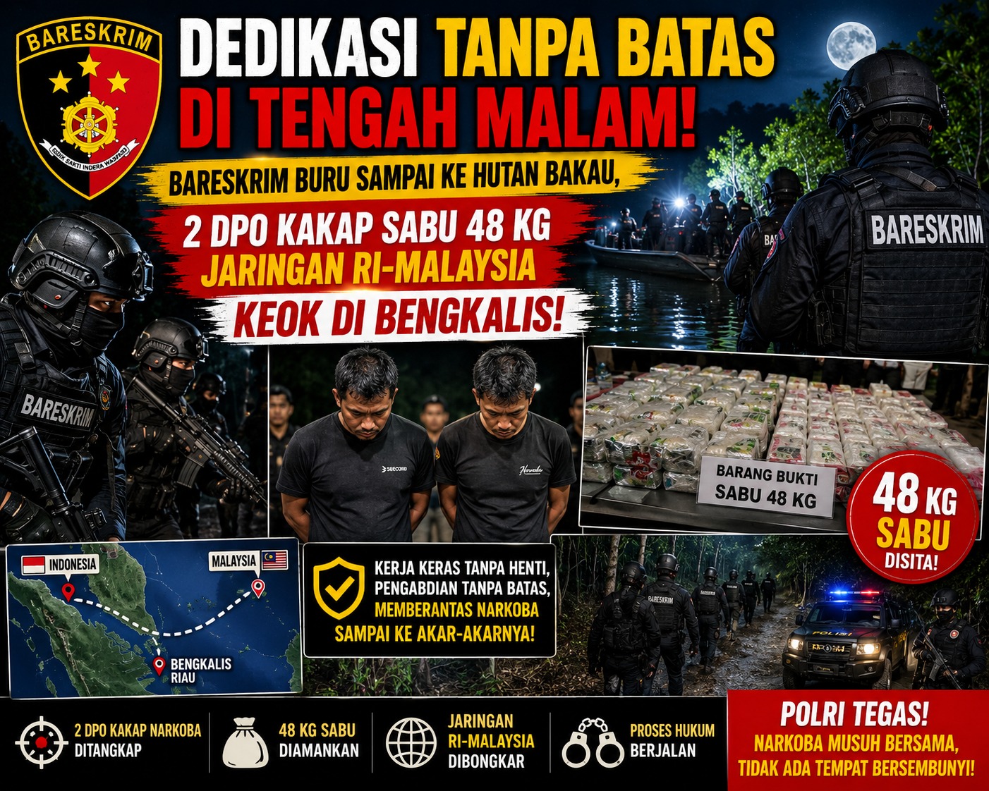 Bareskrim Buru Sampai ke Hutan Bakau, 2 DPO Kakap Sabu 48 Kg Jaringan RI-Malaysia Keok di Bengkalis!