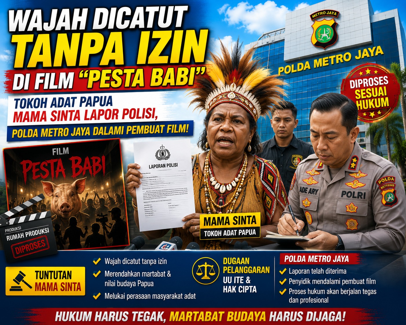 Wajah Dicatut Tanpa Izin di Film "Pesta Babi", Tokoh Adat Papua Mama Sinta Lapor Polisi.