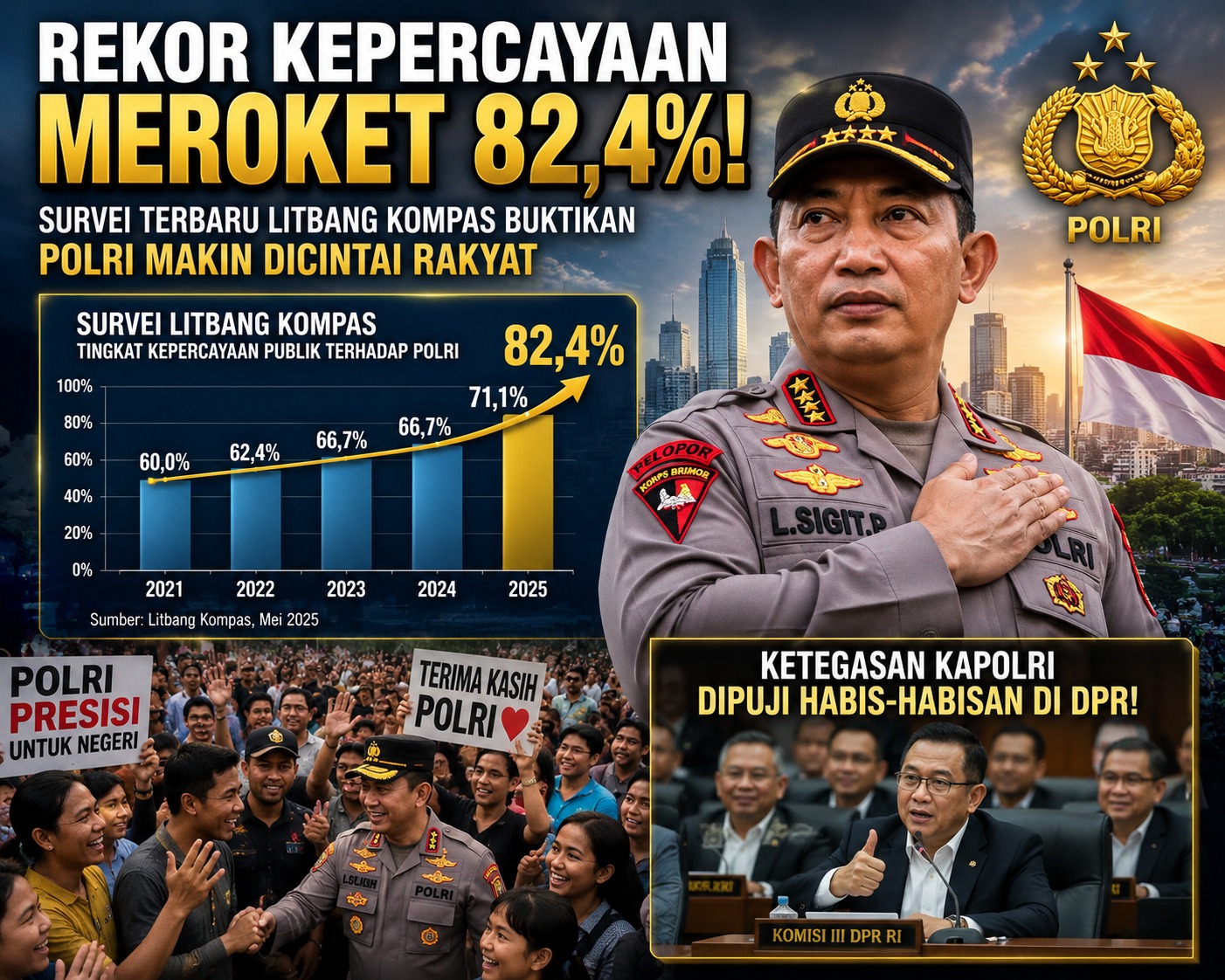 Survei Terbaru Litbang Kompas Buktikan Polri Makin Dicintai Rakyat, REKOR KEPERCAYAAN MEROKET 82,4%!