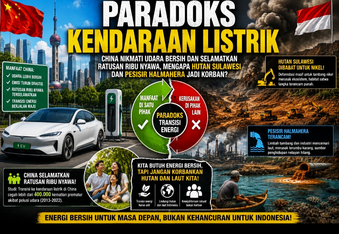 OPINI : PARADOKS KENDARAAN LISTRIK China Nikmati Udara Bersih dan Selamatkan Ratusan Ribu Nyawa, Mengapa Hutan Sulawesi dan Pesisir Halmahera Jadi Korban?