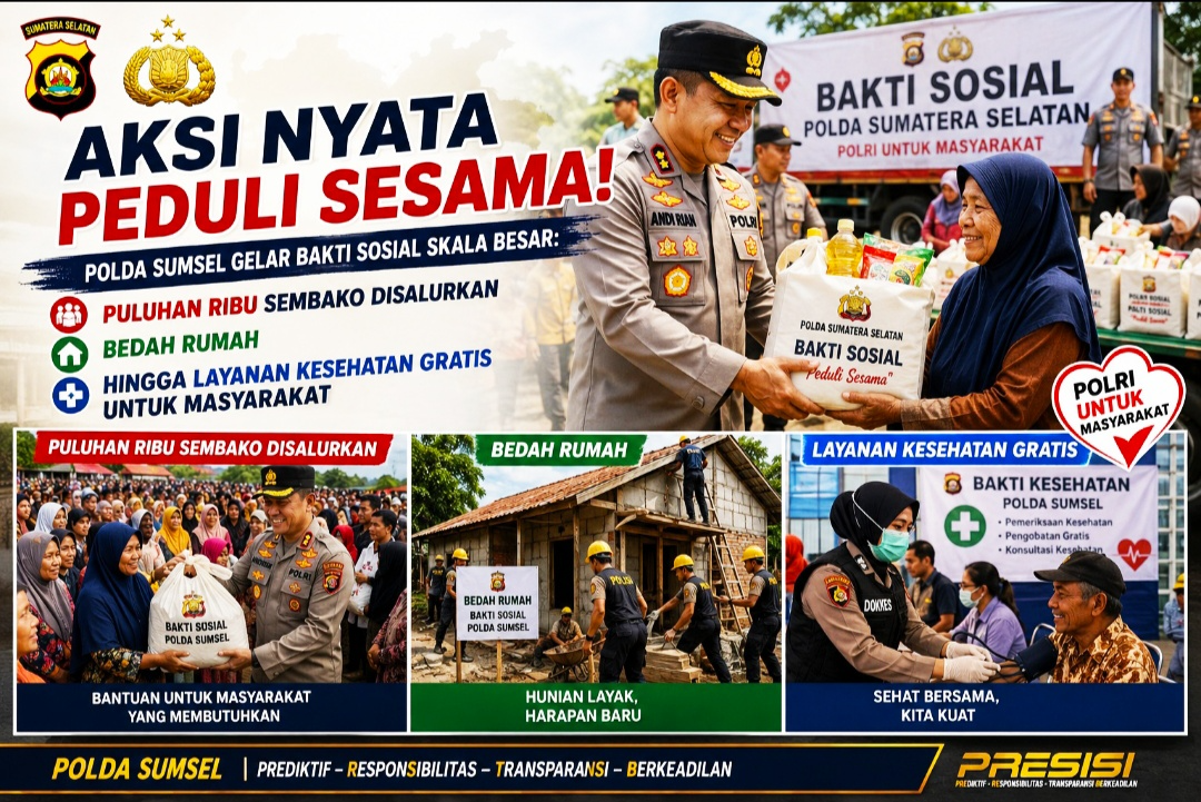Polda Sumsel Gelar Bakti Sosial Skala Besar: Puluhan Ribu Sembako Disalurkan, Bedah Rumah, hingga Layanan Kesehatan Gratis untuk Masyarakat