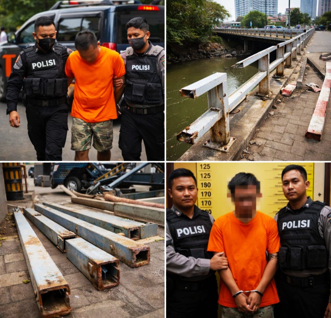 Terekam Kamera! Pencuri Besi Jembatan Sunter Tak Berkutik Saat Ditangkap