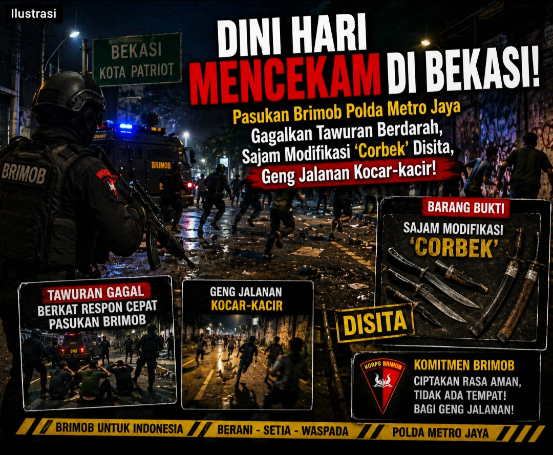 DINI HARI MENCEKAM DI BEKASI! Pasukan Brimob Polda Metro Jaya Gagalkan Tawuran Berdarah
