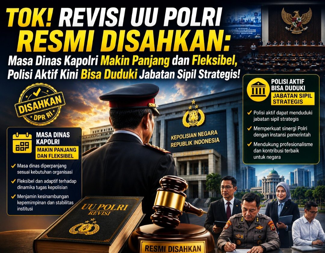 REVISI UU POLRI RESMI DISAHKAN: Masa Dinas Kapolri Makin Panjang dan Fleksibel, Polisi Aktif Kini Boleh Duduki Jabatan Sipil Strategis!