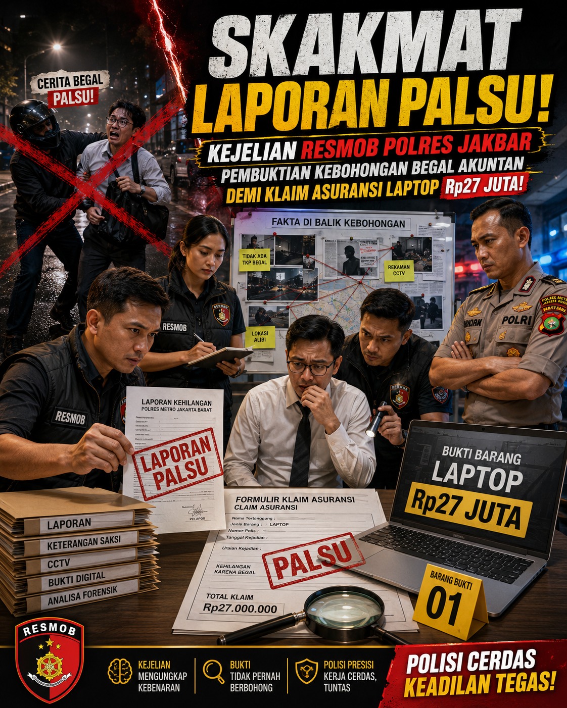 Kejelian Resmob Polres Jakbar Pembuktian Kebohongan Akuntan demi Klaim Asuransi Laptop Rp27 Juta!