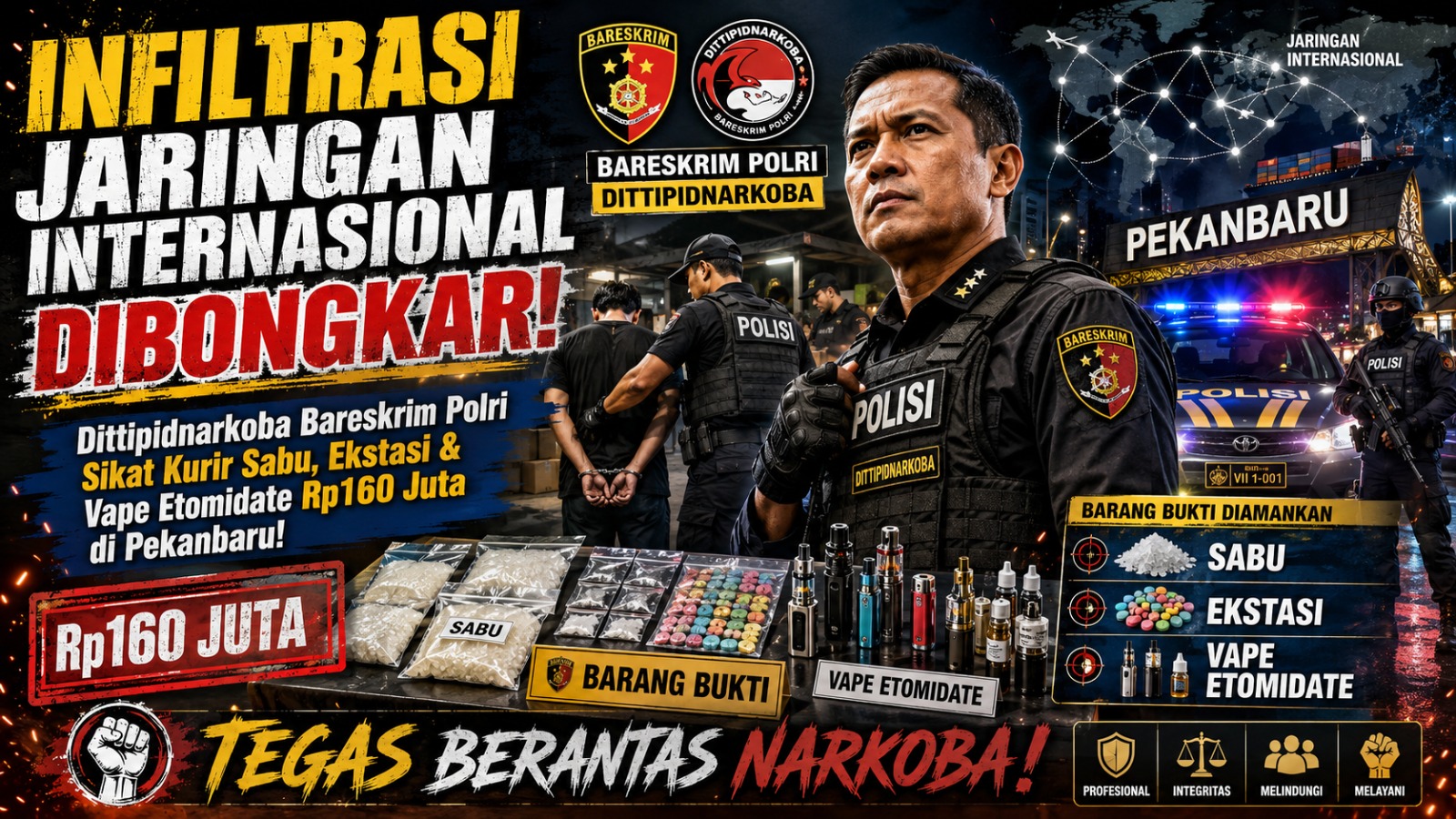 Dittipidnarkoba Bareskrim Polri Sikat Kurir Sabu, Ekstasi & Vape Etomidate Rp160 Juta di Pekanbaru!