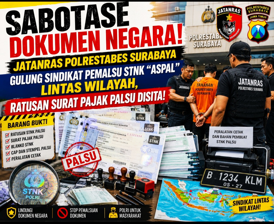 Polrestabes Surabaya Jerat 5 Mafia Dokumen Kendaraan Pakai UU KUHP Baru, Terancam Hukuman Berat.