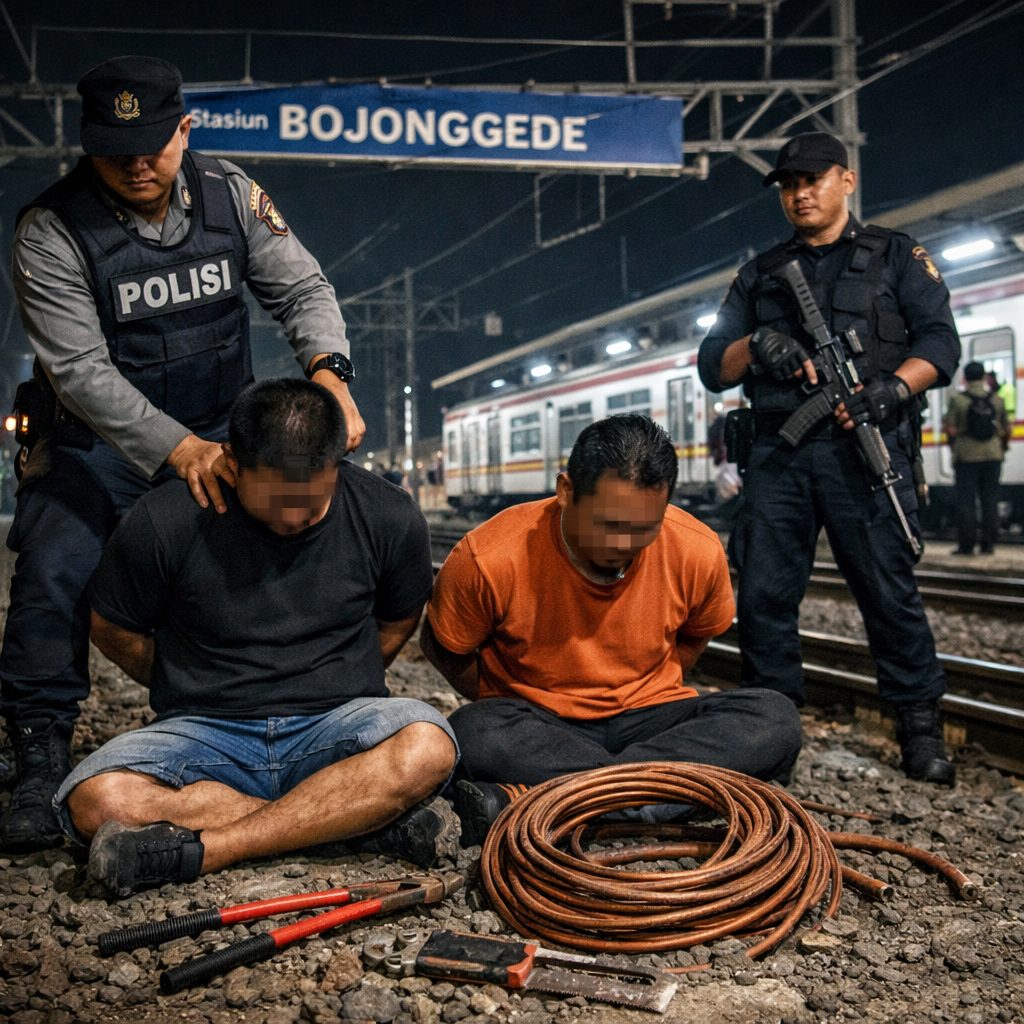 Curi Kabel LLA Dekat Stasiun Bojonggede, 2 Pria Ditangkap Saat Beraksi