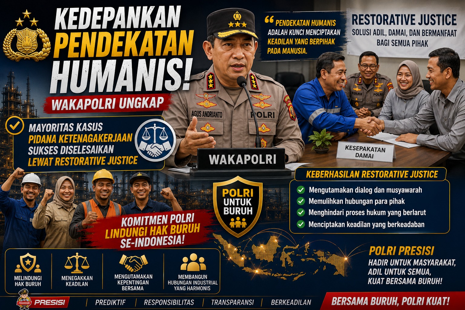 Wakapolri Ungkap Mayoritas Kasus Pidana Ketenagakerjaan Sukses Diselesaikan Lewat Restorative Justice