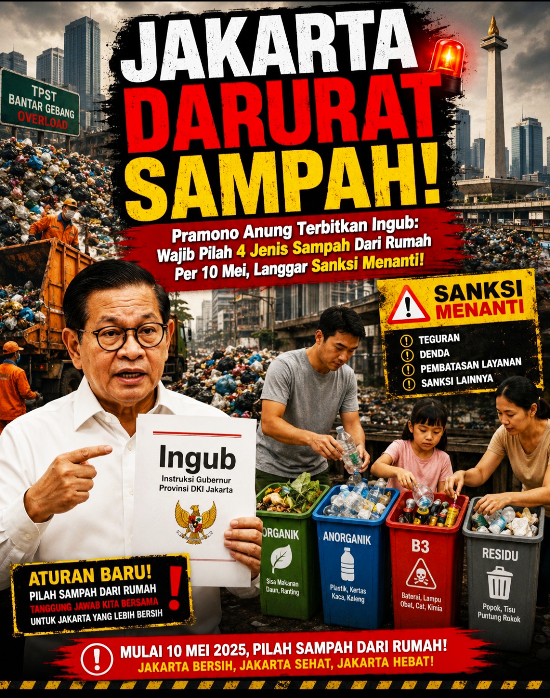 JAKARTA DARURAT SAMPAH! Pramono Anung Terbitkan Ingub: Wajib Pilah 4 Jenis Sampah dari Rumah per 10 Mei, Langgar Sanksi Menanti!