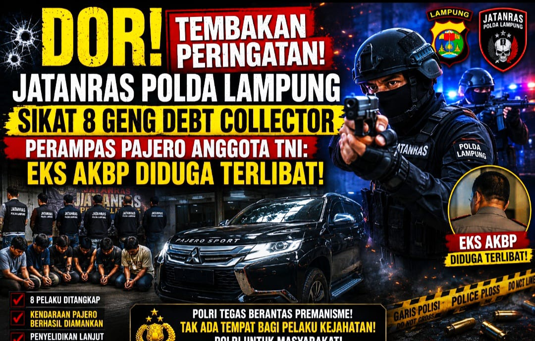 Tembakan Peringatan Jatanras Polda Lampung Sikat 8 Geng Debt Collector Perampas Pajero Anggota TNI: