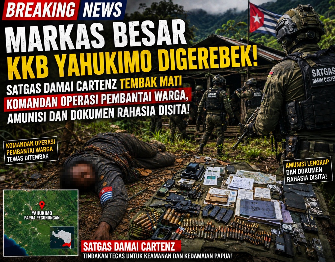 Satgas Damai Cartenz Tembak Mati Komandan Operasi Pembantai Warga, Amunisi dan Dokumen Rahasia Disita!