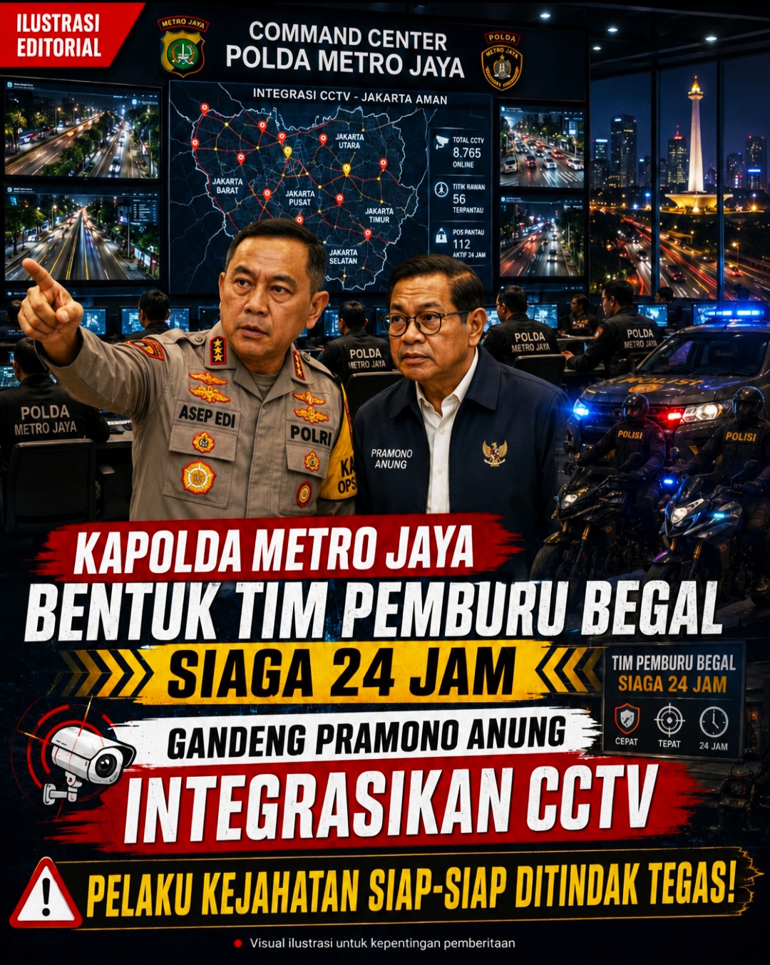 Kapolda Metro Jaya Bentuk Tim Pemburu Begal Siaga 24 Jam: Gandeng Pramono Anung Integrasikan CCTV, Pelaku Kejahatan Siap-Siap Ditindak Tegas!