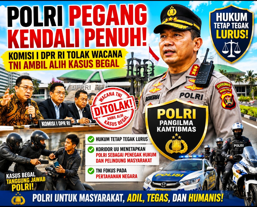 Komisi I DPR RI Tolak Wacana TNI Ambil Alih Kasus Begal: Hukum Tetap Tegak Lurus, Koridor UU Tetapkan Polri Panglima Kamtibmas!