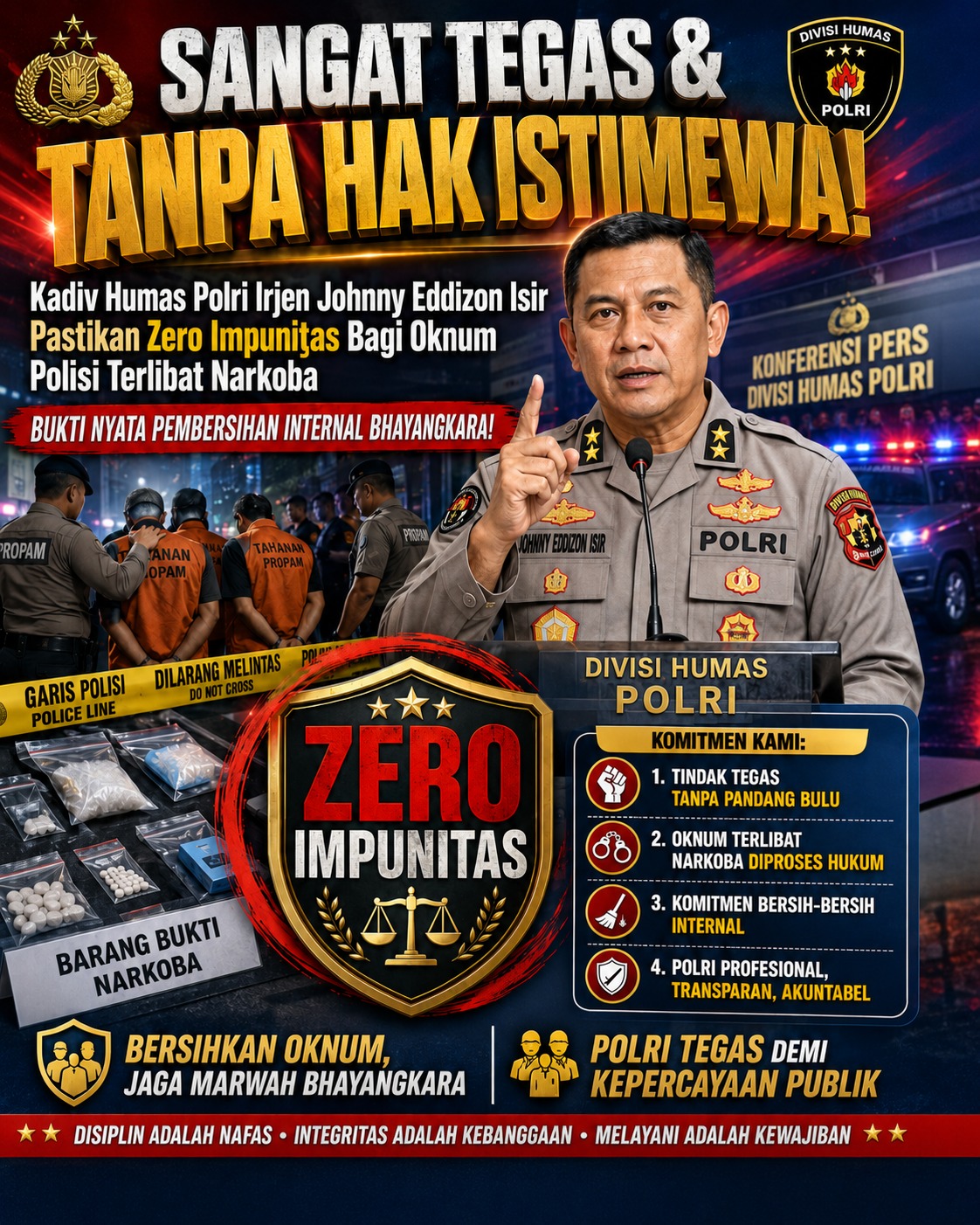 Kadiv Humas Polri Irjen Johnny Eddizon Isir Pastikan Zero Impunitas Bagi Oknum Polisi Terlibat Narkoba