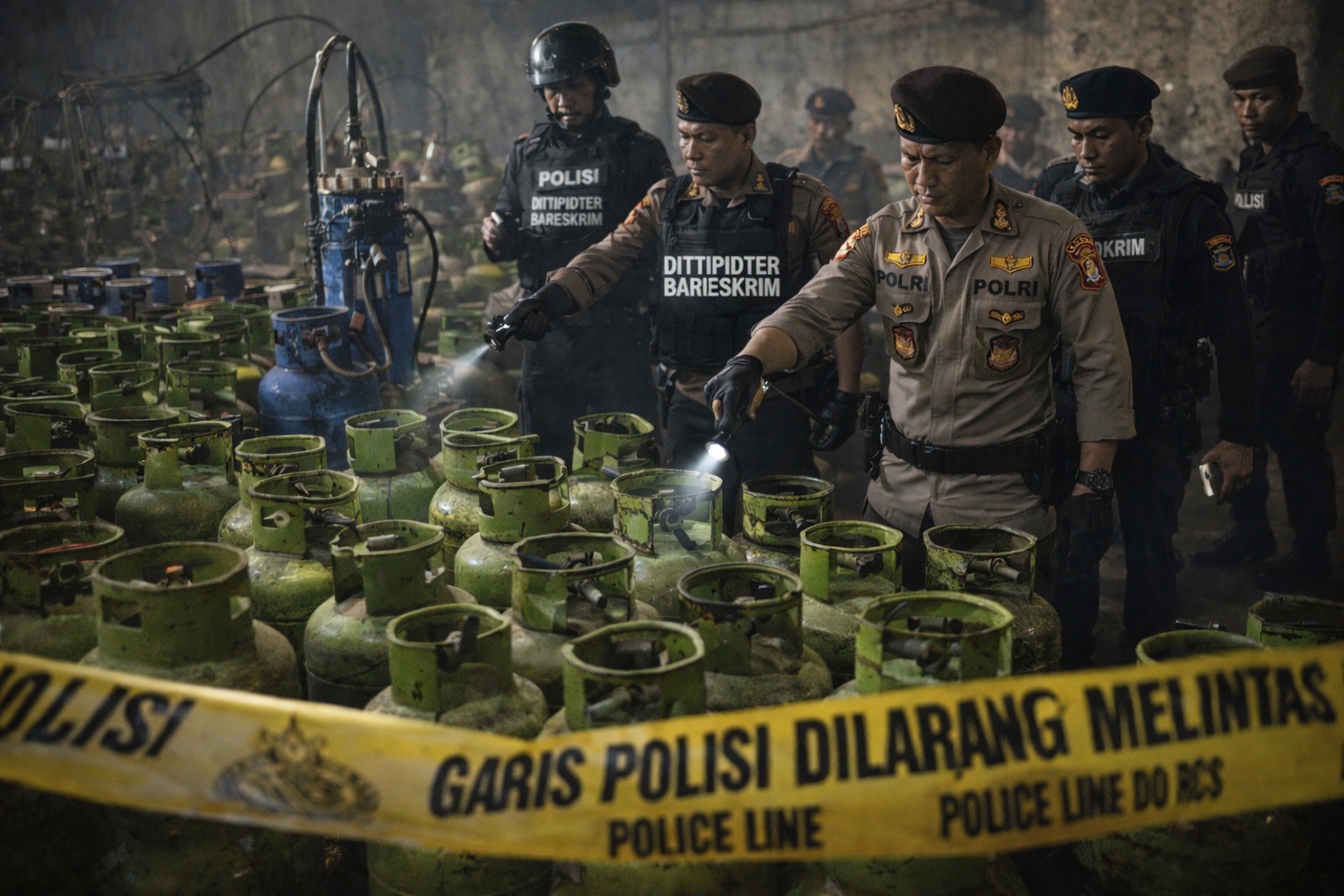 Dittipidter Bareskrim Polri Gerebek Gudang Pengoplosan Elpiji di Nganjuk