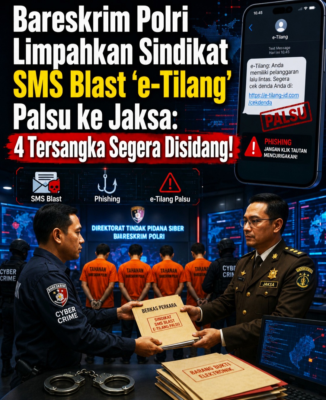 Waspada SMS e-Tilang! Bareskrim Polri Ringkus Sindikat Phishing yang Catut Nama Kejaksaan.