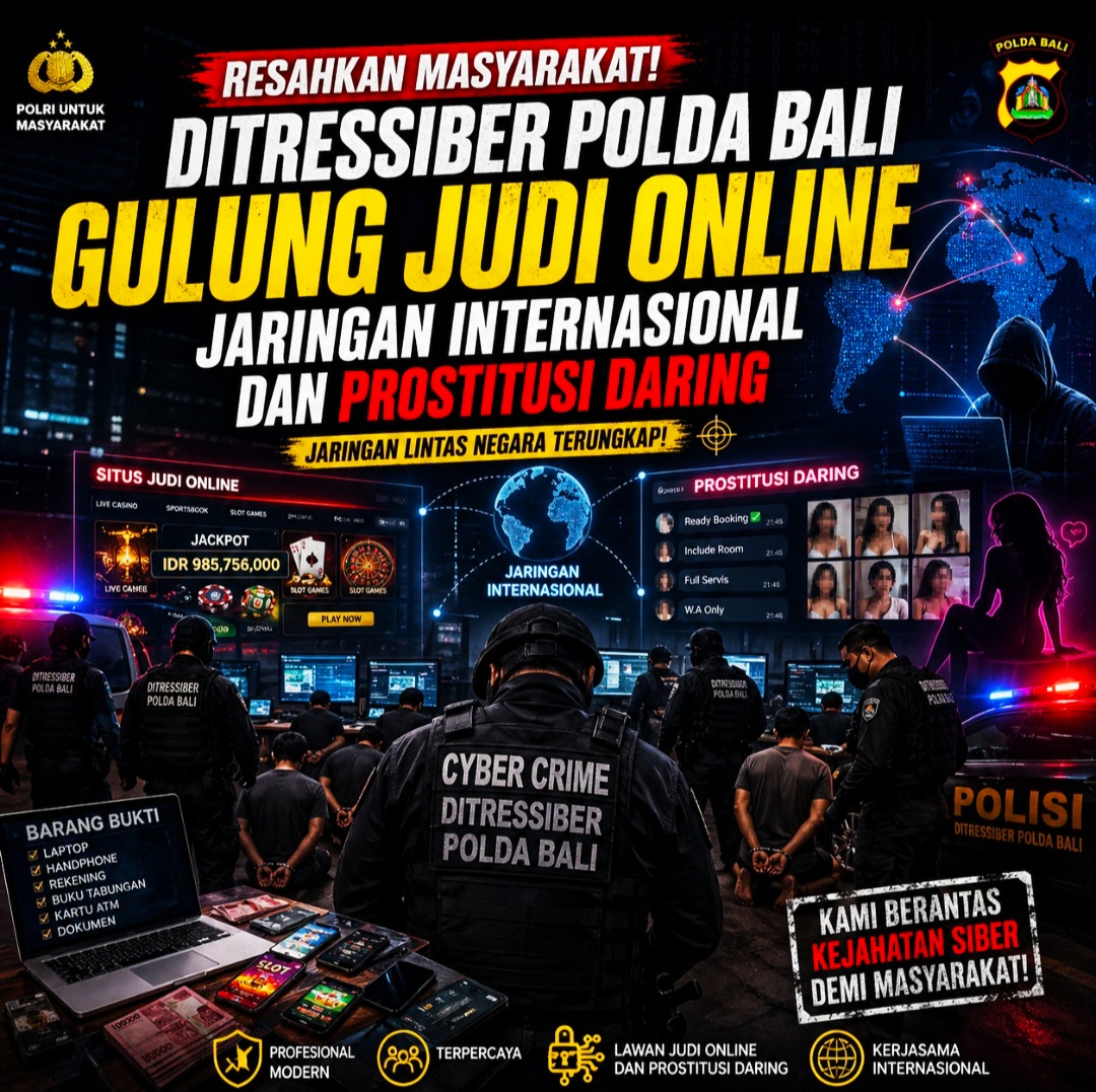 Bali 'Bersih-Bersih' Digital! Ditressiber Polda Bali Gulung Sindikat Judi Online Internasional dan Ratu Prostitusi Daring