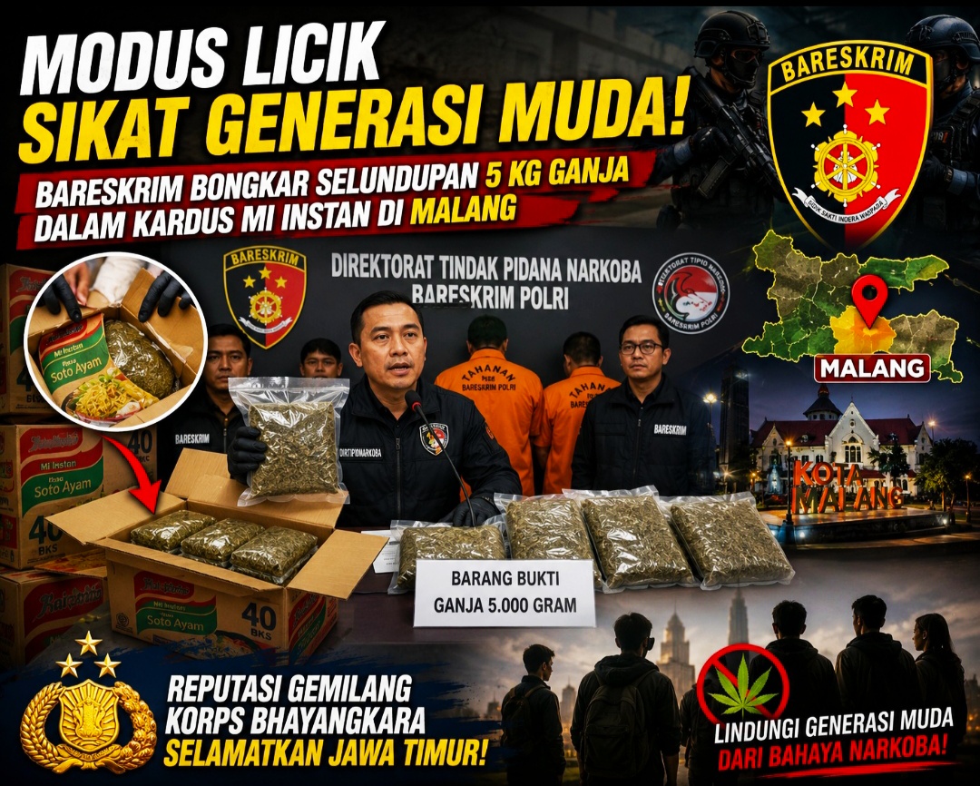 Bareskrim Bongkar Selundupan 5 Kg Ganja dalam Kardus Mi Instan di Malang, Reputasi Gemilang Korps Bhayangkara Selamatkan Jawa Timur!