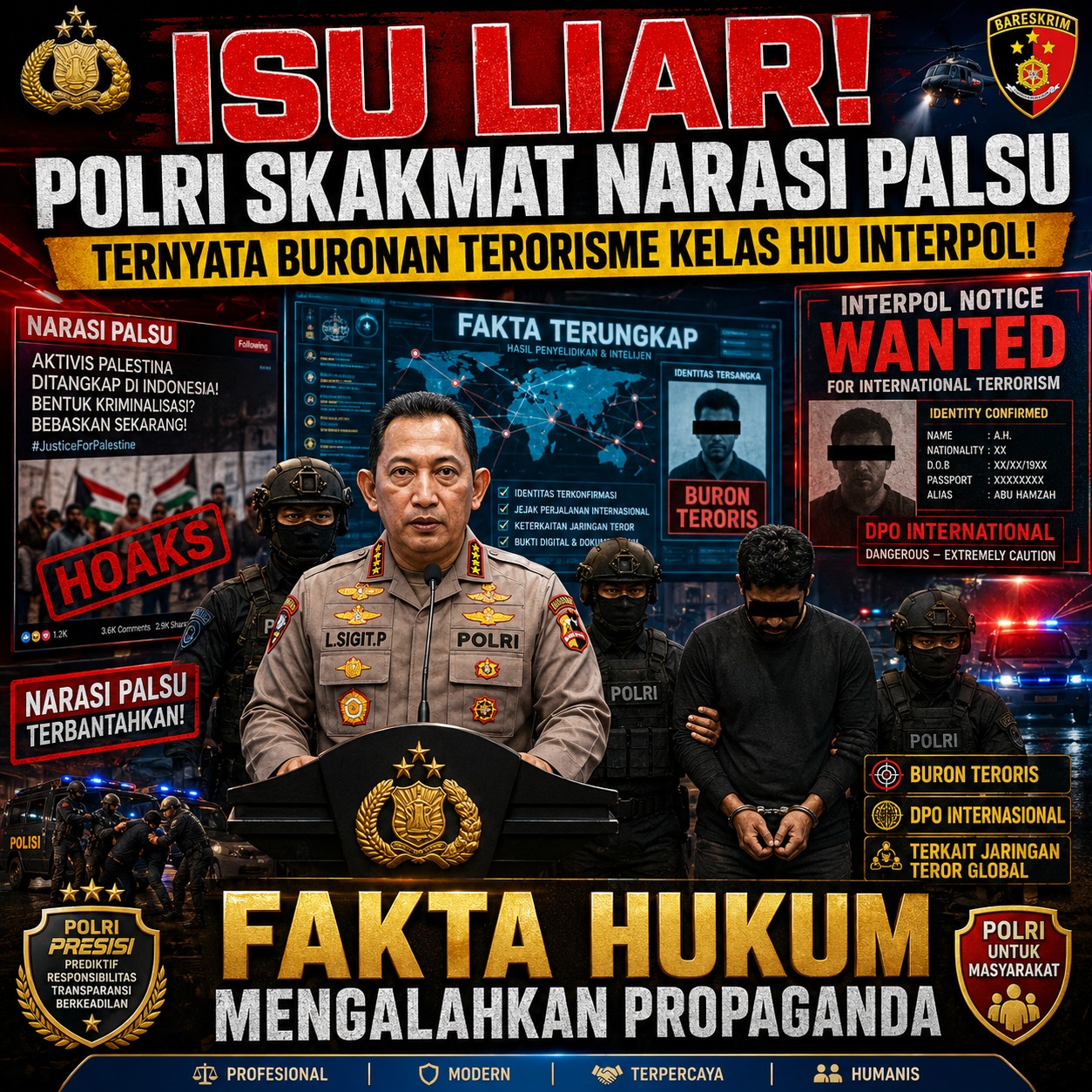 Polri Skakmat Narasi Palsu Penangkapan Aktivis Palestina: Ternyata Buronan Terorisme Kelas Hiu Interpol!